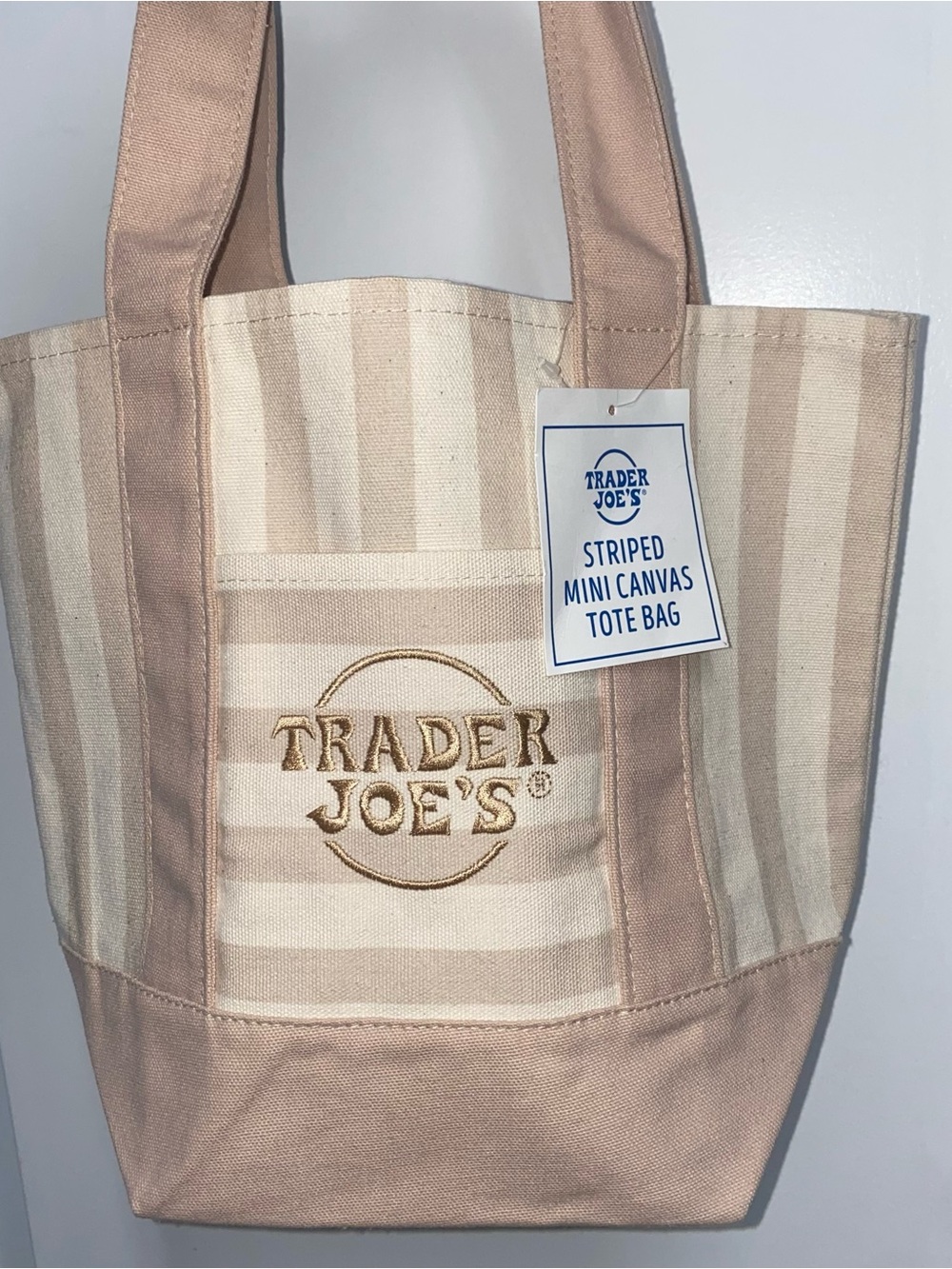 Trader Joe’s small Tote bag stripped beige New